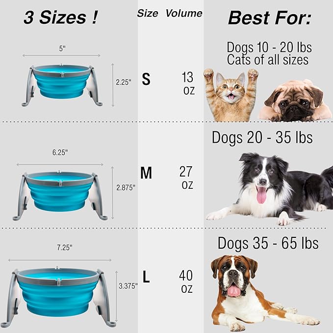 Loving Pets - Bella Roma Portable Travel Dog Bowl Collapsible Dog Food & Water Bowl (Blue, Large)