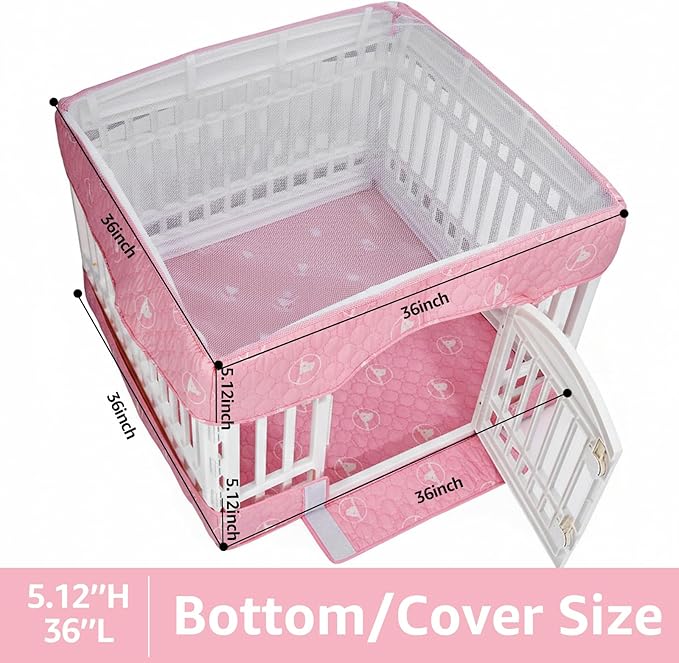 PJYuCien Dog Playpen Bottom Pad and Cover Fits for 36 Inch 4 Panels Exercise Pet Pen, Pink