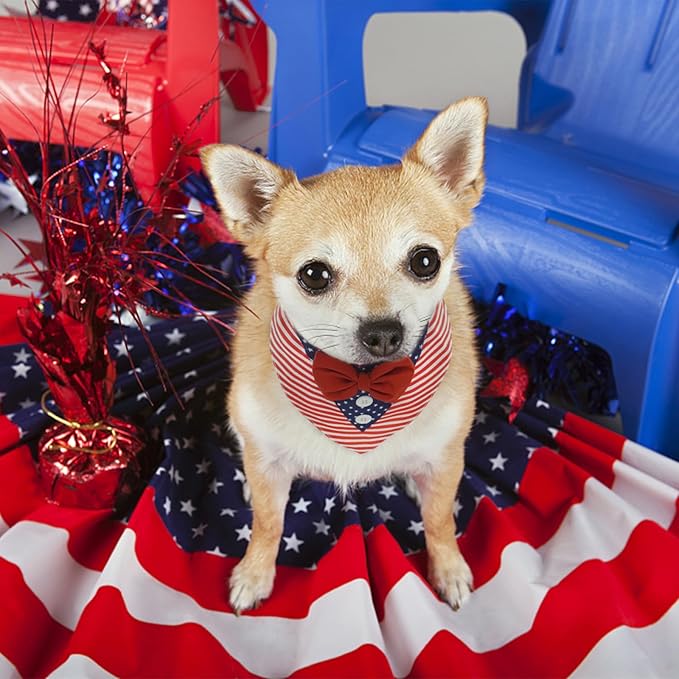 FUAMEY Dog Tuxedo American Flag for Small Dogs,Dog Formal Suit Dogs Attire Pet Bow Tie Puppy Party Costumes Cat Tux Outfits Pets Bandana Cosplay Adjustable Bowties 4th of July Independence Day S