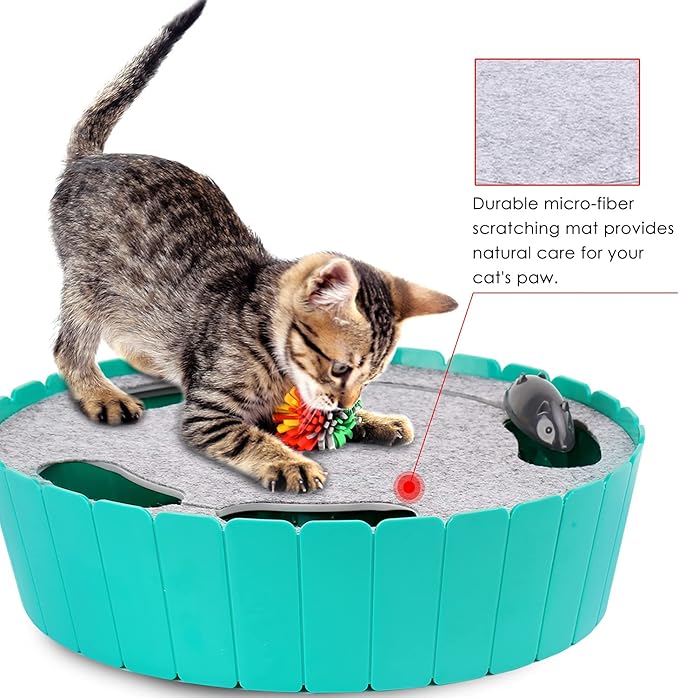 Pawaboo Interactive Cat Toy with Running Mouse, Electronic Motion Cat Toy Automatic Teaser for Indoor Cats, Pop and Play Hide Seek Cats Toys Hunting Mouse for Pet Kitten Play Fun Exercise, Lake Blue