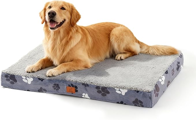 Waterproof Orthopedic Dog Bed for Large Medium Sized Dogs 35x22 Inch - Egg Crate Foam Pet Crate Bed with Removable Washable Cover, Plush Top Anti-Slip Bed Mat, Dark Grey