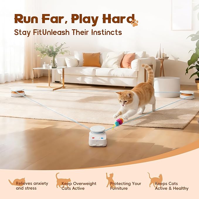 Interactive Cat Toy for Indoor Cats – Automatic Moving & Enrichment Toy for Indoor Cats/Kitten, Auto/Manual Control Cat Treadmill for Exercise & Mental Stimulation, Stimulating Chase Toys (H1K2)