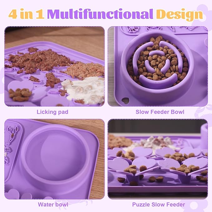 Silicone Lick Mat for Dogs & Cats – Slow Feeder Dog Bowl, Non-Slip Licking Mat for Large & Small Breeds, Puzzle Feeder & Snuffle Mat for Fast Eaters, Interactive Pet Food Mat