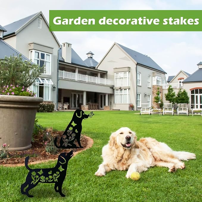 2 Pack Metal Dog Garden Decor for Outside - Unique Dog Statues, Decorative Garden Stakes, Labrador Pet Gifts for Women/Men, Silhouette Yard Art, Ideal for Decorating Backards, (10in)