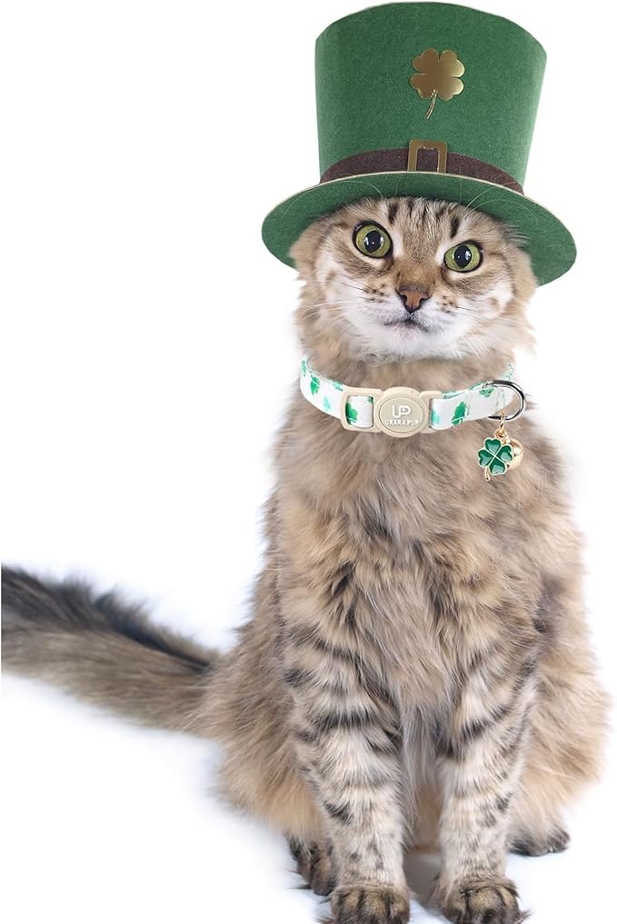 2Pack St. Patrick's Day Cat Collars, Spring Green Shamrock Cat Collars with Safety Buckle for Cats