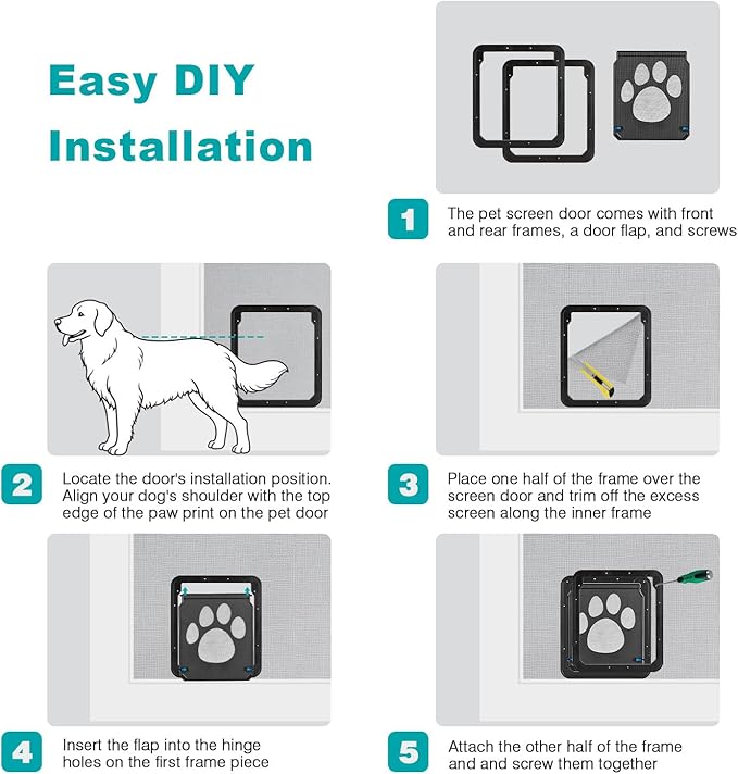 Ownpets Dog Screen Door, Inside Door Flap 12x14x0.4 Inch, Lockable Pet Screen Door, Magnetic Self-Closing Screen Door with Locking Function, Sturdy Screen Door for Dogs Cats