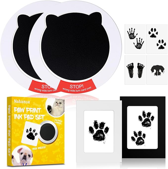Nabance Inkless Paw Print Kit for Dogs, Cats with 3-Pcs Owl Ink Pad & 2 Paper Frame, Clean Touch Dog Nose & Baby Handprint Kit, Pet Paw Print Impression Kit, Keepsake Gifts for Pet Lovers, New Moms