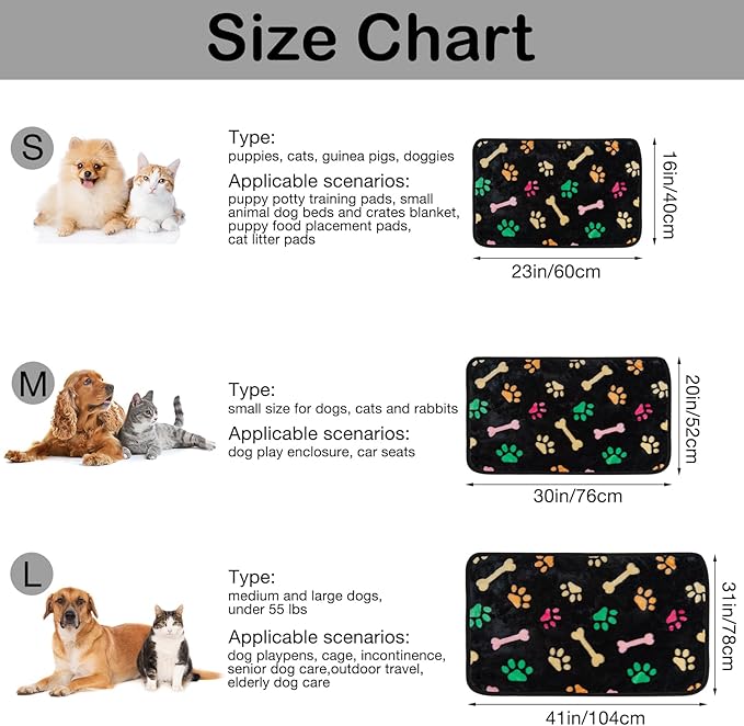Dono 1 Pack 6 Blankets for Dogs, Soft Fluffy Paw Print Pattern Fleece Pet Blanket Warm Sleep Mat Cute Print Design Puppy Kitten Blanket Doggy Mat for Dog Cat Kitten Doggy