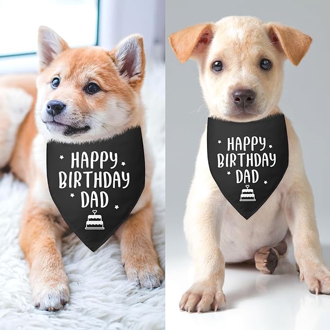 Happy Birthday Dad Dog Bandana for Dogs Black Bandana Funny Birthday Photo Prop Pet Scarf Accessories for Pet Dogs Lovers