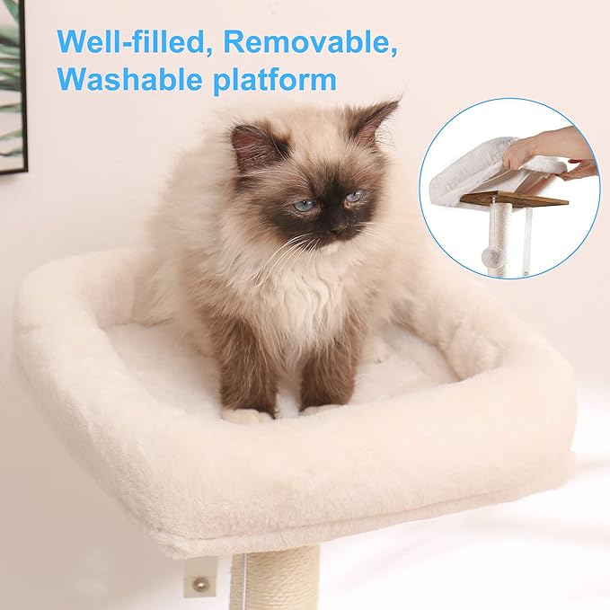 Hey-brother Cat Tree with XL Litter Box Enclosure, All-in-one Cat Tower for Indoor Cats with Large Hammock, Bed, Food Station, Scratching Posts, Modern Style Pet Furniture, Rustic Brown MPJ101SR