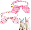KOOLTAIL Girl Cat Collar Breakaway with Bowtie and Bells, 2 Pack Cute Kitten Collars, Pink Heart & Strawberry Design with Safety Buckle Adjustable for Small Large Girl Cats