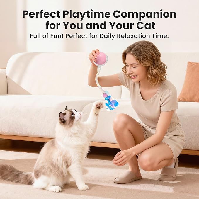 Rocfish Durable Interactive Cat Toys for Indoor Cats, Smart Automatic Cat Chase Ball Toy, Upgraded Speedy Tail Kitten Toy for Bored Indoor Adult Pets (New Pink)