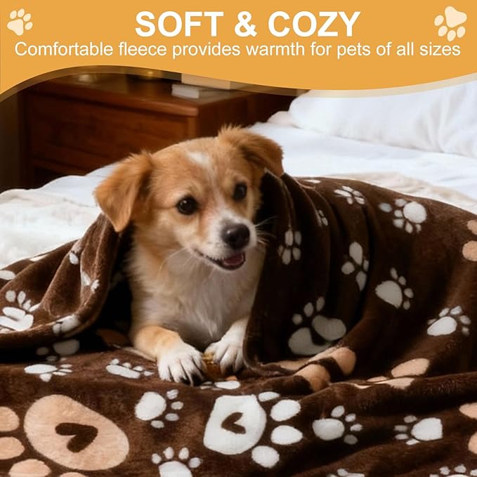 Dog Blanket, Soft Fleece Dog Blankets for Medium Large Dogs, Fluffy Flannel Pet Cat Puppy Blanket Cover for Bed Couch, Cute Paw Print Throw Blanket for Dogs,Brown, 50"X40"