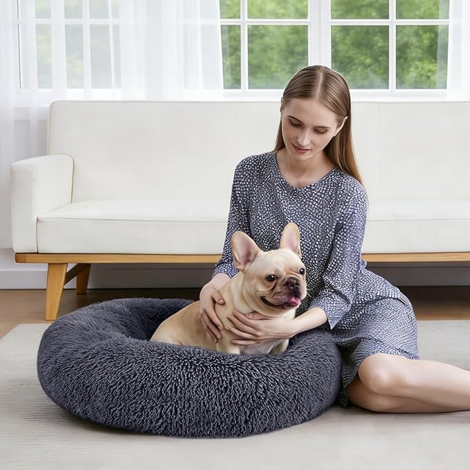 MIXJOY Orthopedic Dog Bed Comfortable Donut Cuddler Round Pet Beds Ultra Soft Washable Dog and Cat Cushion Bed (20''/23''/30'') (30'', Grey-Blue)