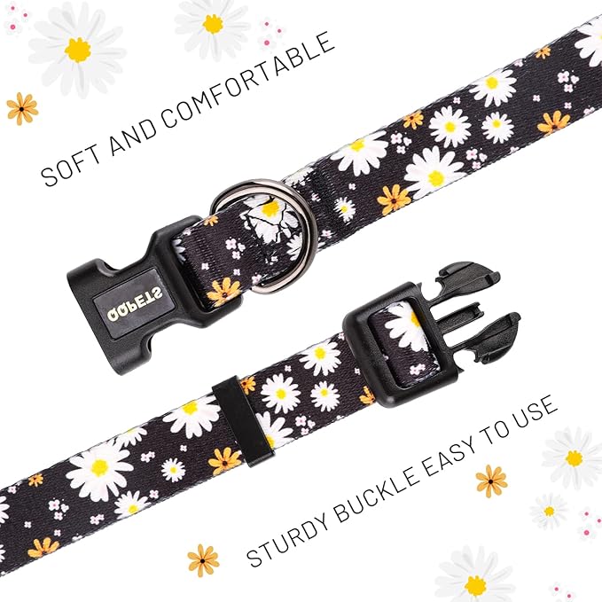QQPETS Adjustable Soft Dog Collar: Print Flower Pink Multicolor Cute Patterns for XS Small Medium Large Pet Girl Boy Puppy Walking Running Training (XS, White Daisy)