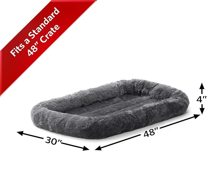 MidWest Homes for Pets QuietTime Dog Bed – Gray Faux Fur Bolster, Ultra-Soft and Machine Washable, Fits 48-Inch Crates and Carriers, for Extra-Large Breed Dogs