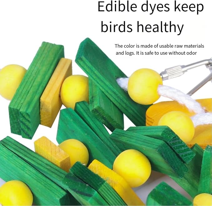 Natural Wood Parrot Toys Set of 6 Pieces for Small to Medium Parrots, Safe and Durable Bird Chew Toys, Fun and Colorful Hanging Accessories for Cage, Non-Toxic and Eco-Friendly Avian Toys