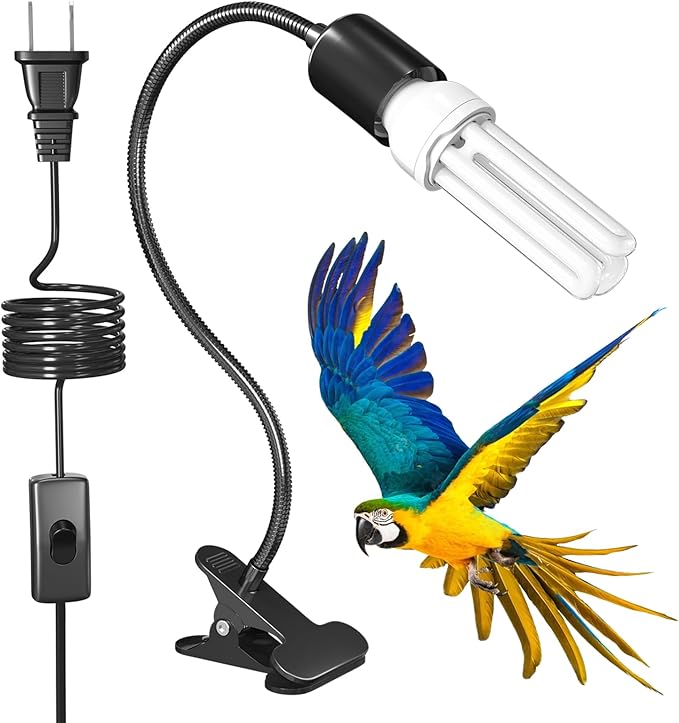 GlowUp Bird Cage Lighting Combo Kit, Clip Lamp with UVB 2.4 20W Compact Fluorescent Bulb for Bird, 360°Rotatable UVB Light for Captive Birds, Reptiles