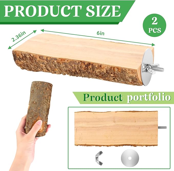 2PCS Natural Wood Bird Perch Platform for Cage - Parrot Perch Stand for Conures, Cockatiels, Budgies, Lovebirds, Parrotlets, Small Bird Cage Accessories & Wooden Perches for Small Parrots