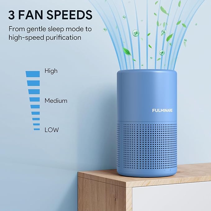 FULMINARE Air Purifiers for Home Bedroom H13 HEPA Air Purifier, 3 Speeds, Timer, 24dB, Small Mini Air Purifier with Night Light, Deep Blue