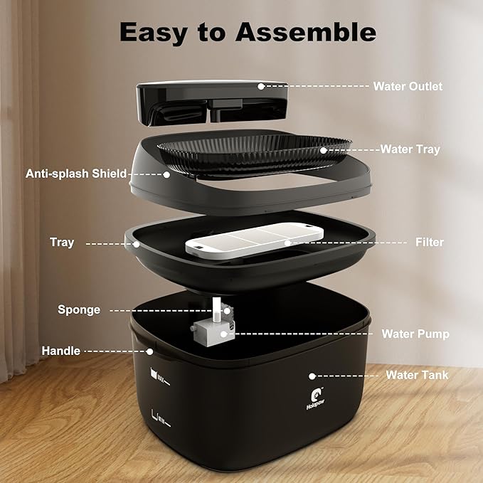 Dog Water Fountain for Large Dogs, 2.1Gal/8L Dog Water Bowl Dispenser, No Spill Automatic Pet Water Fountain for Dogs Cats Multiple Pets with Ultra Quiet Pump, 3 Filter Replacement, Black