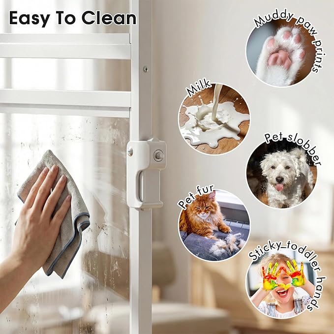 78.7" Extra Tall Cat Gate, Adjustable 27.5"-37.4" Wide Pet Proof Safety Gate, NO Drilling Pressure Mount Dog Gate, Transparent Full Door Pet Gate for Stairs/Studio/Kitchen, White