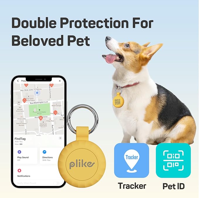 Plike Smart Pet Tracker for Apple Find My (iOS only), Dog Tracker Tag with Silicone Cover, Scan QR for Instant Location Alerts, No Monthly Fee, Anti-Lost Tracker for Dogs & Cats