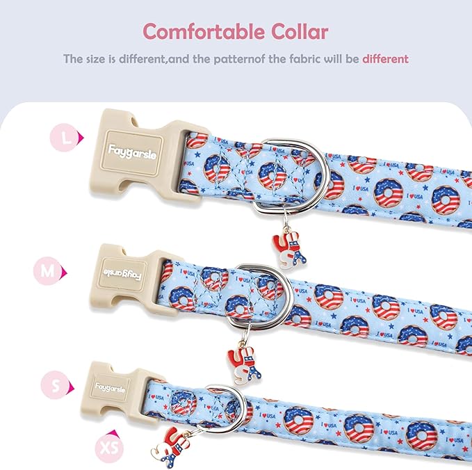 Faygarsle Patriotic Dog Collar, 4th of July Design, American Flag Pattern, Light Blue Summer Design for Small Medium Large Dogs S