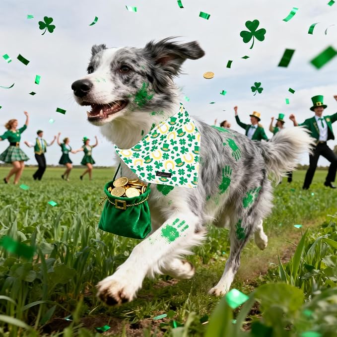 ARING PET St Patrick's Day Dog Bandana, Cute Green Shamrocks Pet Bandanas Scarf Triangle Bibs Handkerchief for Puppy Small Medium Large Boy Girl Dogs-L