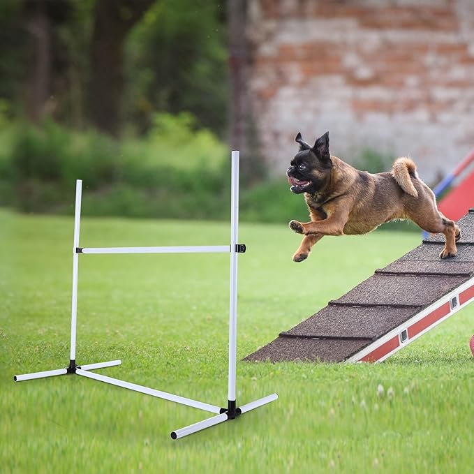 Shappy 4 Pieces Dog Agility Equipment with Adjustable Height Jump Bars Adjustable Dog Agility Jumps with Carry Bag Exercise Jumping Hurdles for Indoor Outdoor Course Game(White)