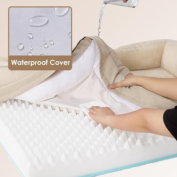 EHEYCIGA Orthopedic XL Dog Bed for Large Sized Dog, 48x35x7.5 Inch Extra Large Memory Foam Dog Couch Bed with Sides, Waterproof Liner & Washable Removable Cover, Bolster Pet Sofa, Beige