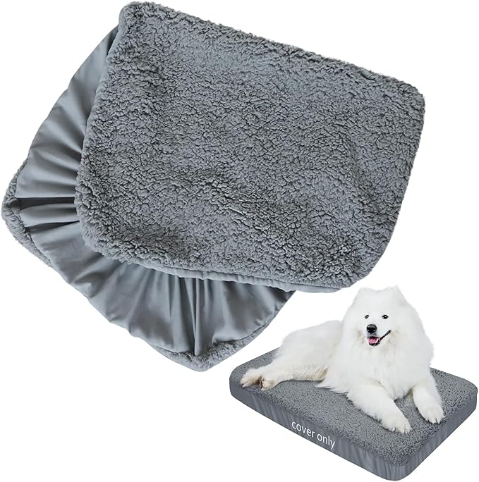 Dog Bed Covers Soft Plush Replacement Washable, Waterproof Pet Mattress Bed Liner Grey 44x32 Inches, for Dog/Cat, Cover Only