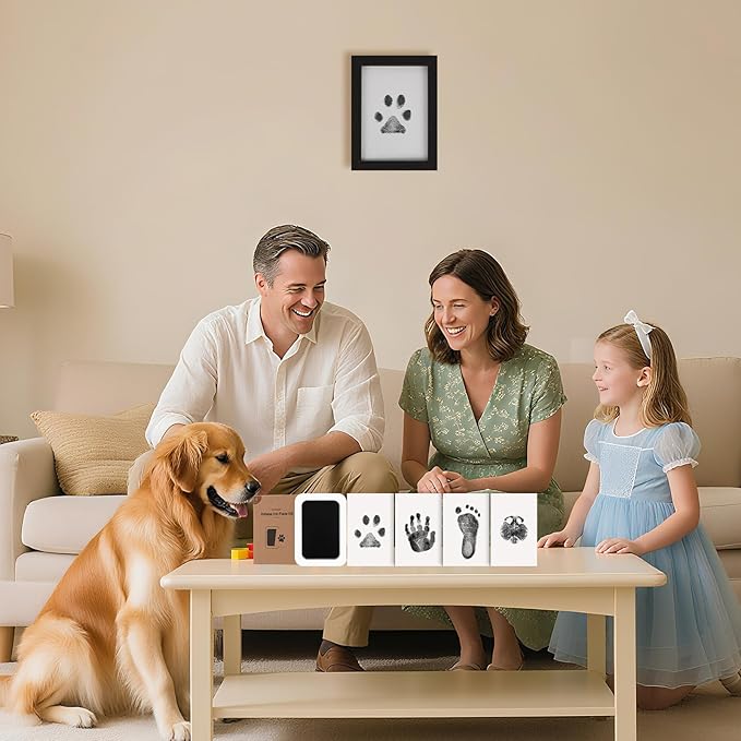 Inkless Paw Print Kit for Dogs,Cats & Babies - Clean Touch Dog Nose & Baby Handprint Kit,Mess Free Dog Paw Print Kit,2-Pcs Ink Pads & 1 Wooden Frame - Keepsake Gifts for Pet Lovers,New Moms