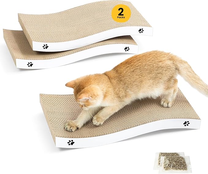 Cat Scratcher, Durable Scratch Pad, Corrugated Cardboard Scratching Board for Indoor Cats, Heavy Duty, Double-Sided Usability, Recyclable, with Catnip, Medium, 2 Packs
