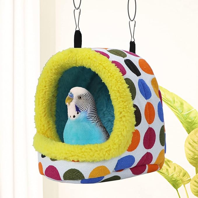 Litewoo Bird Hanging Hammock Winter Warm Parrot Nest House Bed Plush Snuggle Pet Cave Hammock Toy for Conure Lovebird Budgie Parakeet Cockatiel Cage Accessory (Medium)