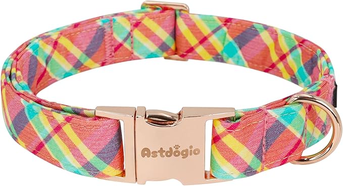 Cotton Dog Collar, Soft Adjustable Dog Collars for Medium Dogs, Multi-Color Plaid Dog Collar for Small Medium Large Dogs, Cute Dog Collars Perfect for Girl or Boy Dog Collars-M