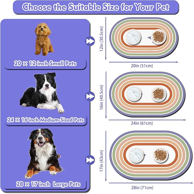 Dog Feeding Mat 24''x16'', Absorbent Pet Food Mat, No Stains Quick Dry Pet Water Mat Protect Floor, Cat Dog Water Bowl Mat for Messy Drinkers, Non-Slip Rubber Base Pet Placemats for Food and Water