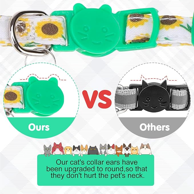 Breakaway Cat Collars with Bell & Cute Pendants - 3 Pack Adjustable Safety Kitten Collars - Decoration for Girl Boy Cats Puppy and Small Pets (Style C - Sunflower)