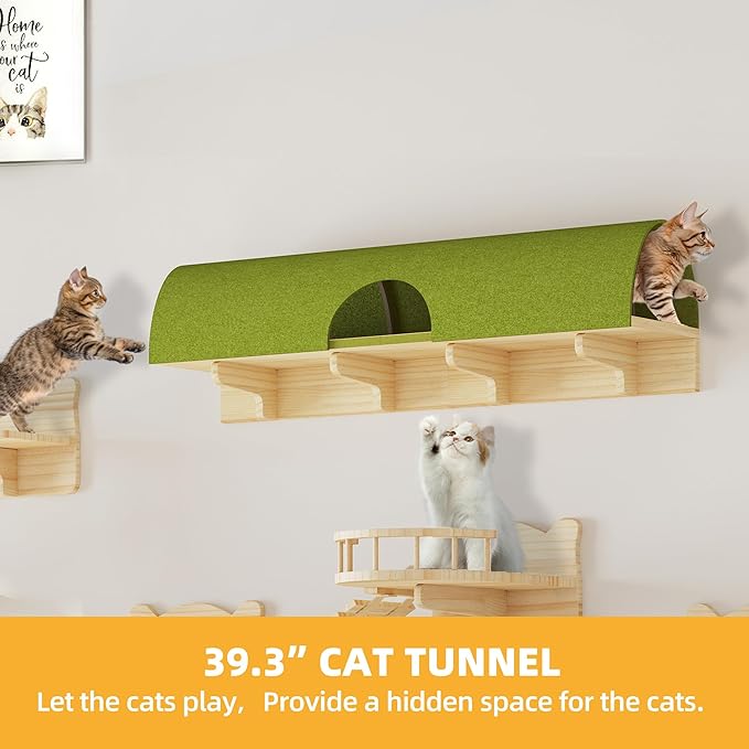 18-in-1 Cat Wall Shelves, Cat Wall Furniture Pine Wooden Wall Mounted Cat Shelf, Floating Cat Shelves Set and Perches, Condos, House, Steps, Bridge Ladder, Scratching Post and Tunnel