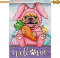 Artofy Welcome Easter Bunny Dog Large Decorative House Flag, French Bulldog Rabbit Yard Garden Outside Decor Pet Owner Lover Gift, Spring Carrot Egg Burlap Outdoor Home Decoration Double Sided 28 x 40