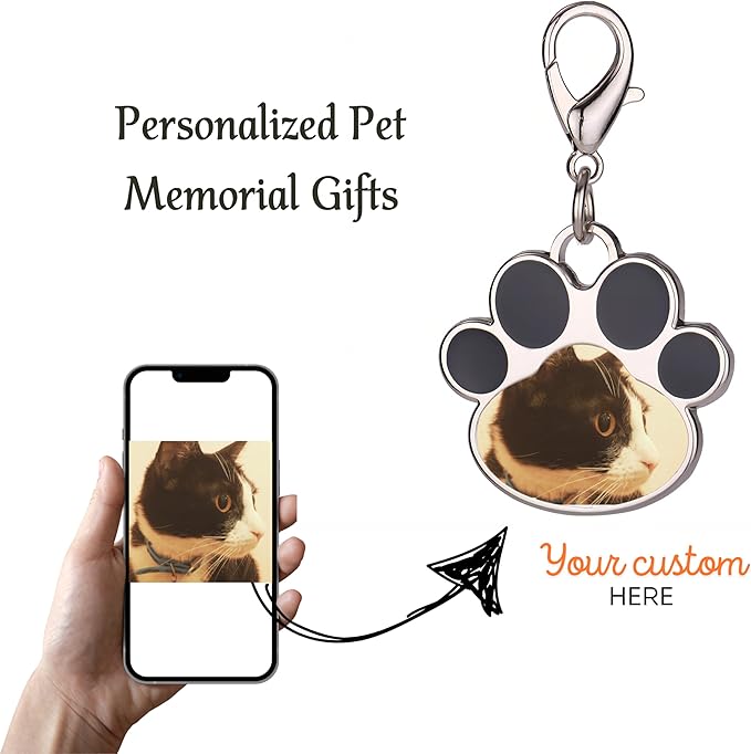 Custom Pet Photo Keychain Personalized Photo Pawprint Dog Tag Keychain Engraved Keyring Animal Pet Lover