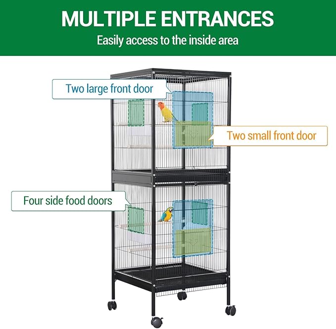 GarveeHome Small Bird Cage with Wheels, Parakeet Cage, Bird Carrier for Parakeets, Canaries, Lovebirds, Small Quaker, Cockatiels, Budgie, Green Cheek (55in)
