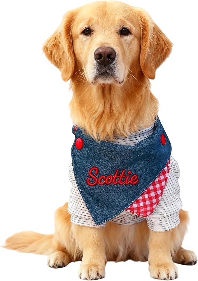 Custom Embroidered Dog Bandana Personalized with Name Adjustable Triangle Neckwear Scarf for Dogs and Cats Washable Polyester Pet Accessories Gift for Pet Lovers