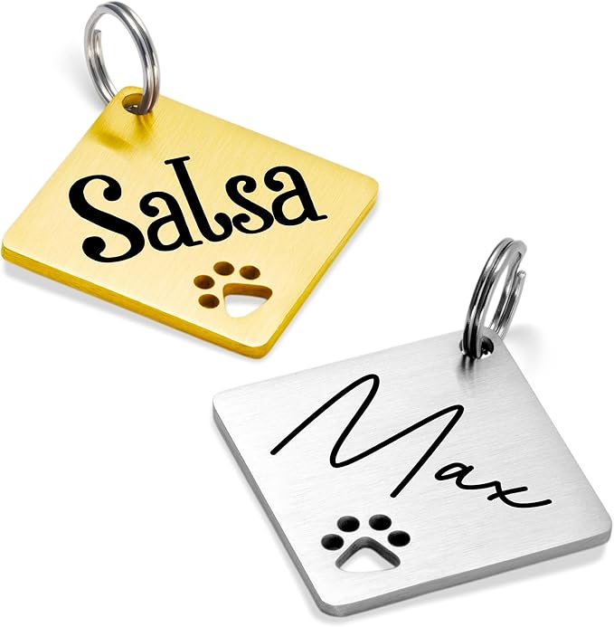 Ultra Joys Dog Tags Personalized for Pets - Hollow Paw Custom Pet ID Tag - Engraved Dog Tag for Small, Large Dogs - Small Diamond in Silver