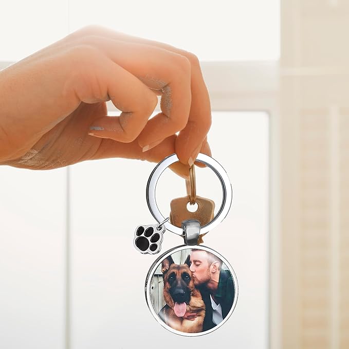 Custom Pet Photo Keychain Personalized Photo Pawprint Dog Tag Keychain Engraved Keyring Animal Pet Lover