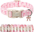 Girl Dog Collar for Large Dogs - Cute Pink Plaid & Bow Print Spring/Summer Puppy Collar, Soft Adjustable Holiday Female Dog Collars with Quick Release Buckle L
