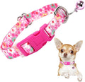 Puppy Collar with Bell，Nylon - Adjustable XXS/XS Tiny Dog & Cat Collar for Small Breeds,Soft Pink Collar with Quick-Release Buckle（Flowers XS）