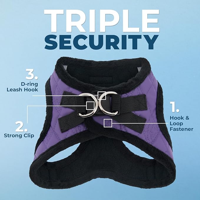 Best Pet Supplies - All Weather Plush, Reflective, No Pull Harness for Small, Medium Dogs, Cats - Secure with Hook & Loop Fastener, Buckle, Double D-Rings - Purple Faux Leather, S