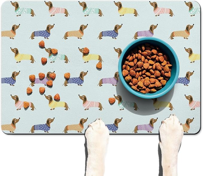 Dachshund Dog Food & Water Mat, Pet Feeding Mat for Floor Non-Slip Waterproof, Super Absorbent Cat Bowl Mat, Easy to Clean Eco-Friendly Durable Pet Placemat,12" × 20"
