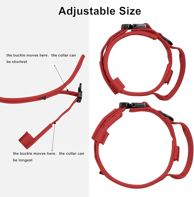 DAGANXI Tactical Dog Collar, Adjustable Military Training Nylon Dog Collar with Control Handle and Heavy Metal Buckle for Medium and Large Dogs, with Patches and Airtags Case (Red, L)
